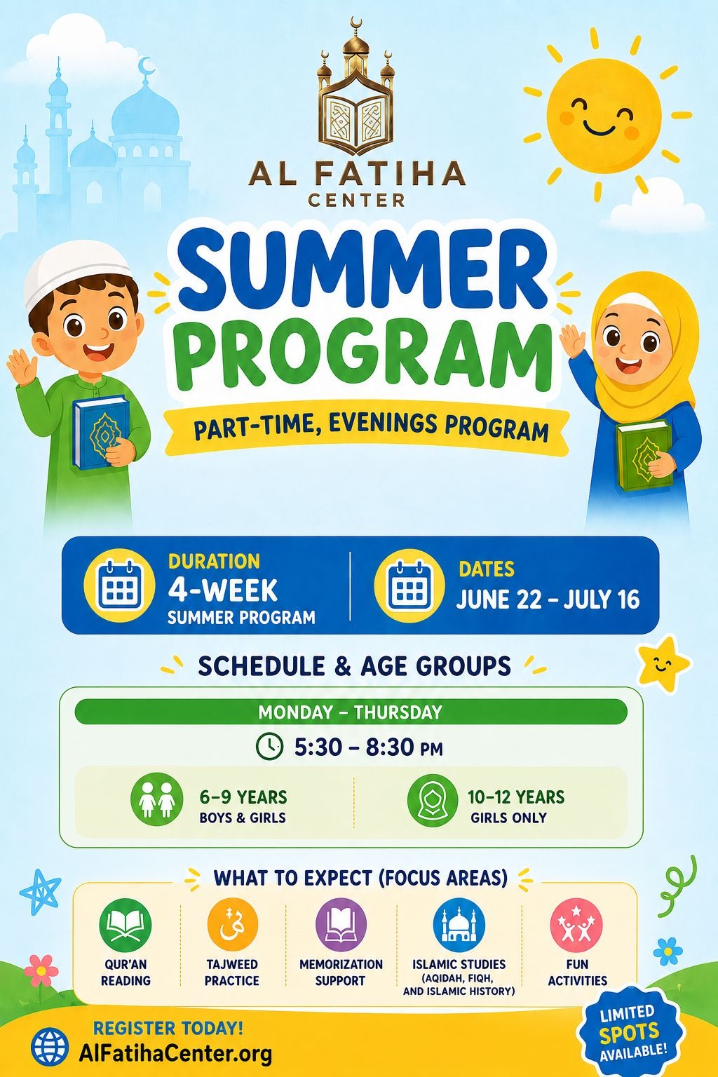 AlFatihah Center Summer Program 2026 flyer