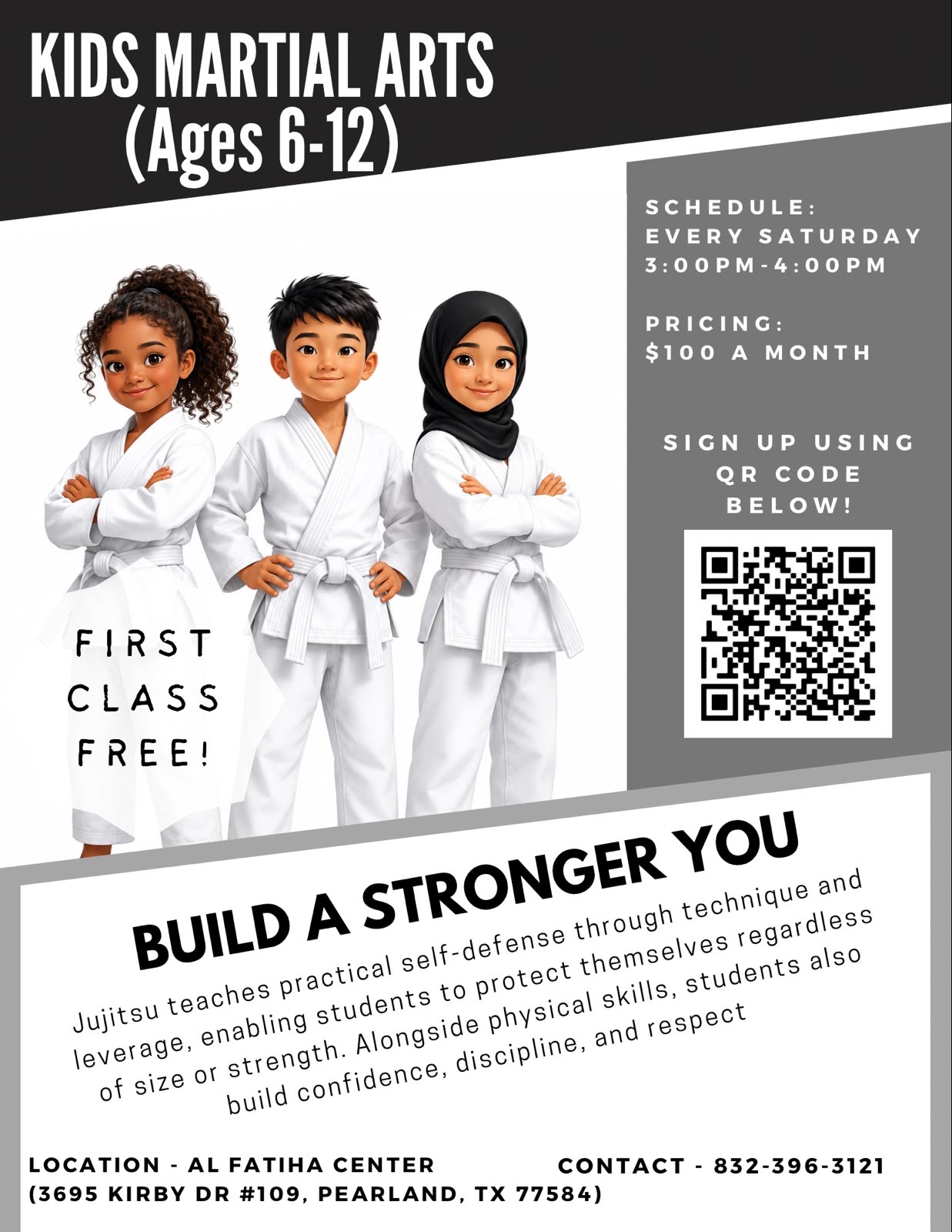 Al Fatiha Center Jiu-Jtsu: First Class Sign Up flyer